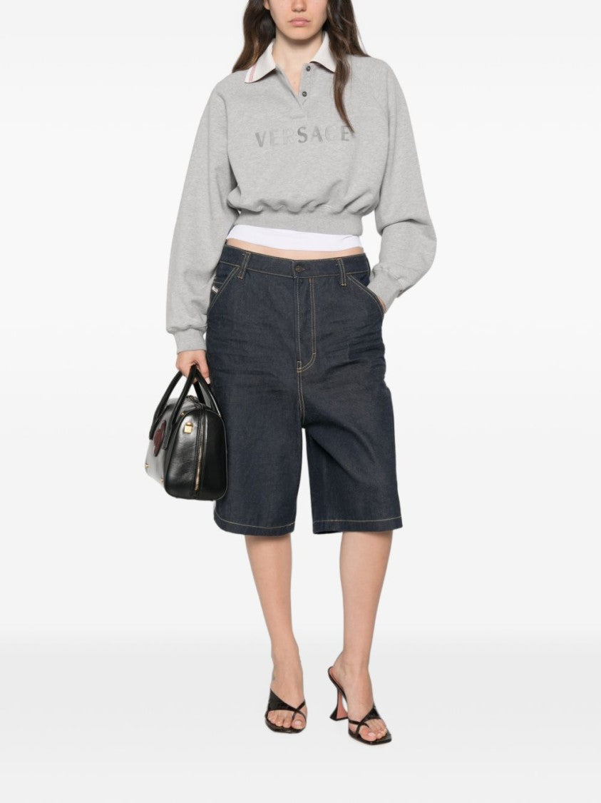 Versace Light Grey Cropped Polo Collar Sweater