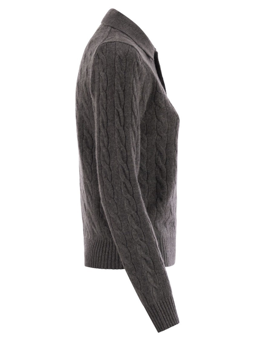 Polo Ralph Lauren Wool And Cashmere Polo Shirt With Cable Knit