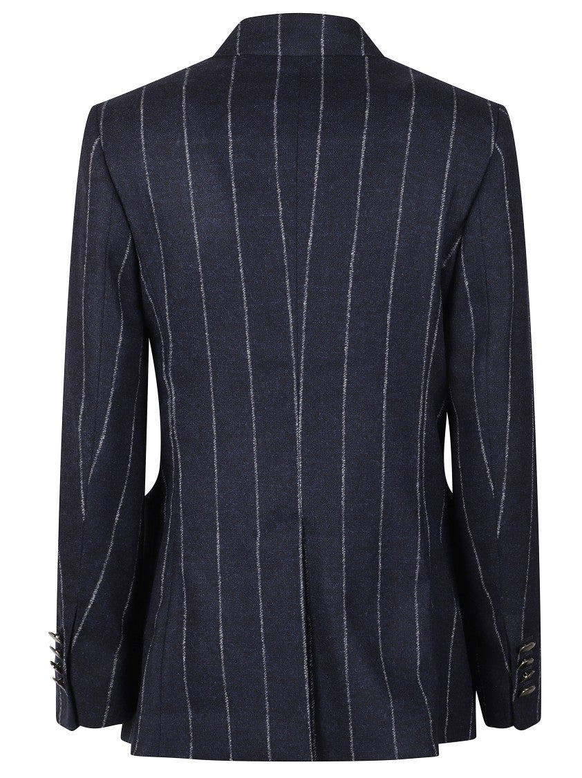 Max Mara Deep Navy Tailored Blazer With White Pinstripes