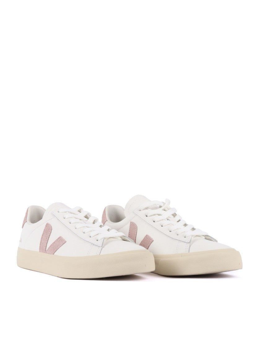 Veja White Campo Soft Pink Accent Leather Sneakers