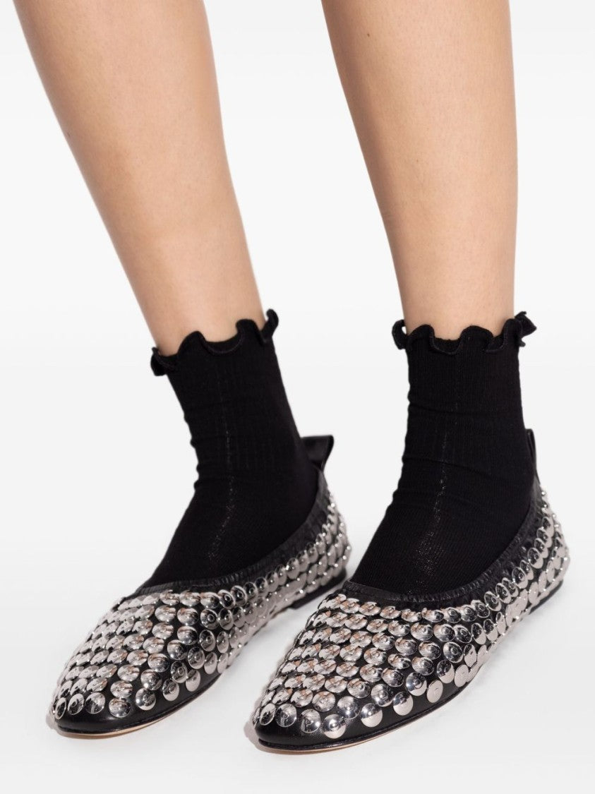 Tory Burch Round Toe Flat Shoes With Metallic Stud Accents