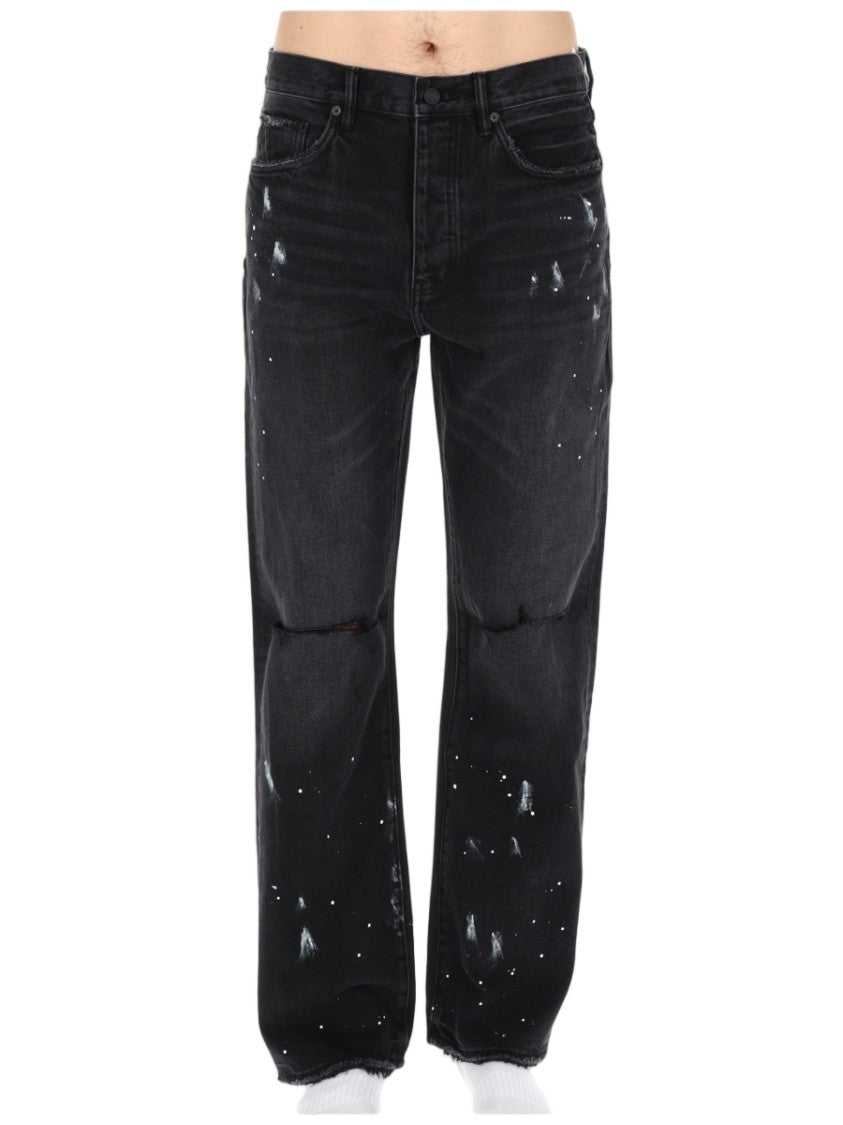 Purple Brand Distressed Black Denim Straight-Leg Jeans