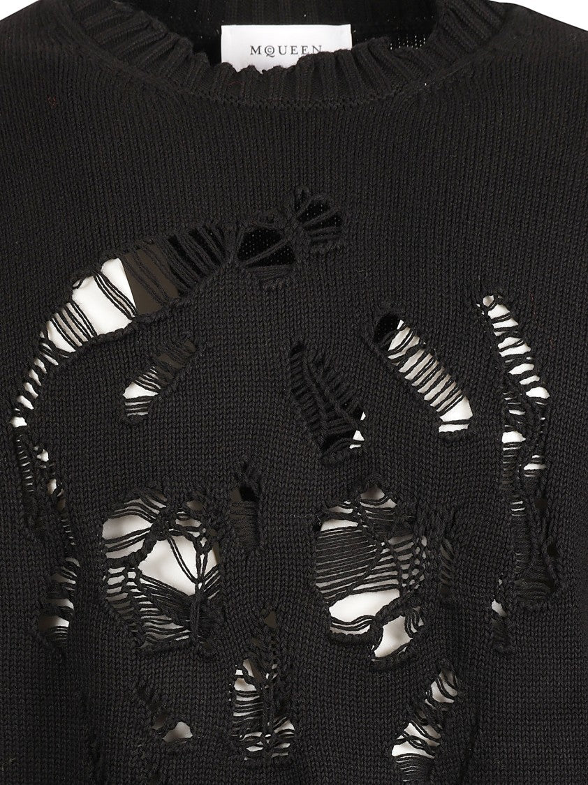 Alexander Mcqueen Distressed Black Sweater