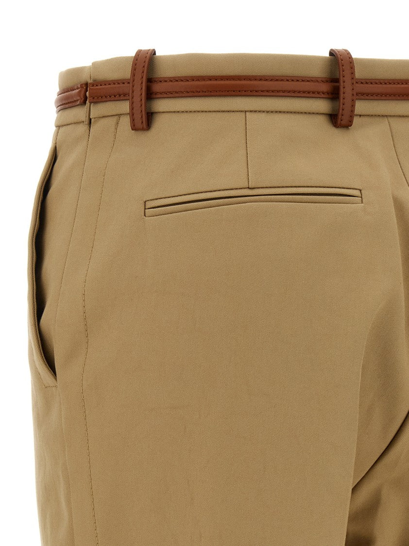Gucci Cotton Drill Trousers With Leather Belt And Metal Clamp Detail