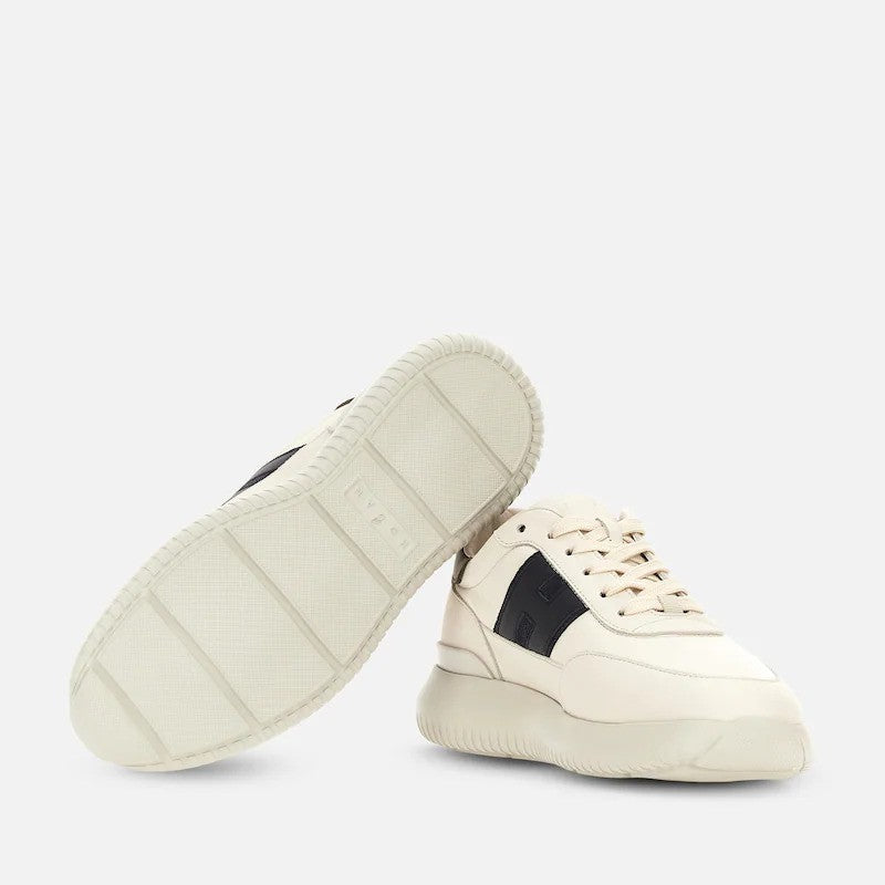 Hogan Off-White Black Logo Olive Heel Tab Low-Top Sneakers