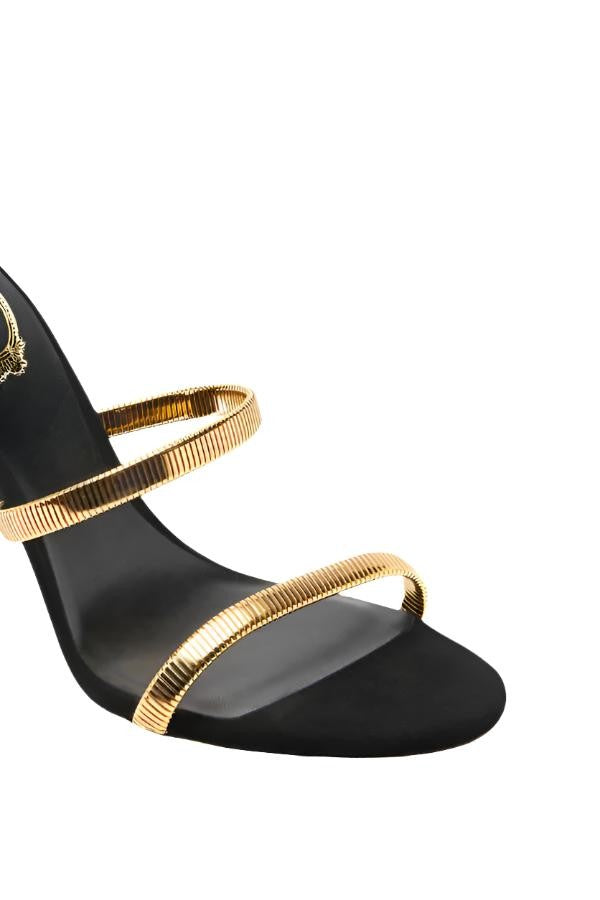René Caovilla Juniper Black And Gold Sandal