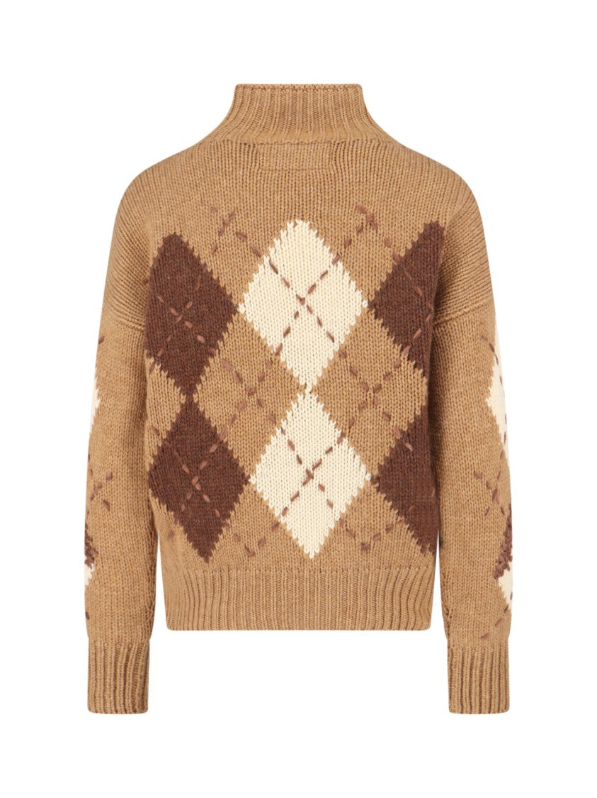 Ermanno Scervino Turtleneck Check Sweater – Brown
