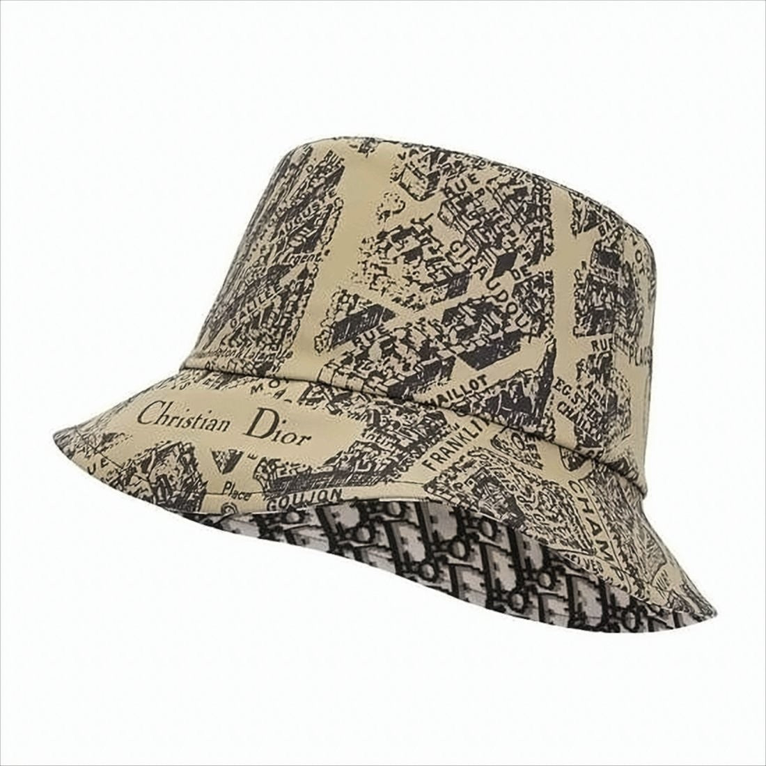 Christian Dior Map Print Bucket Hat With Logo Detail