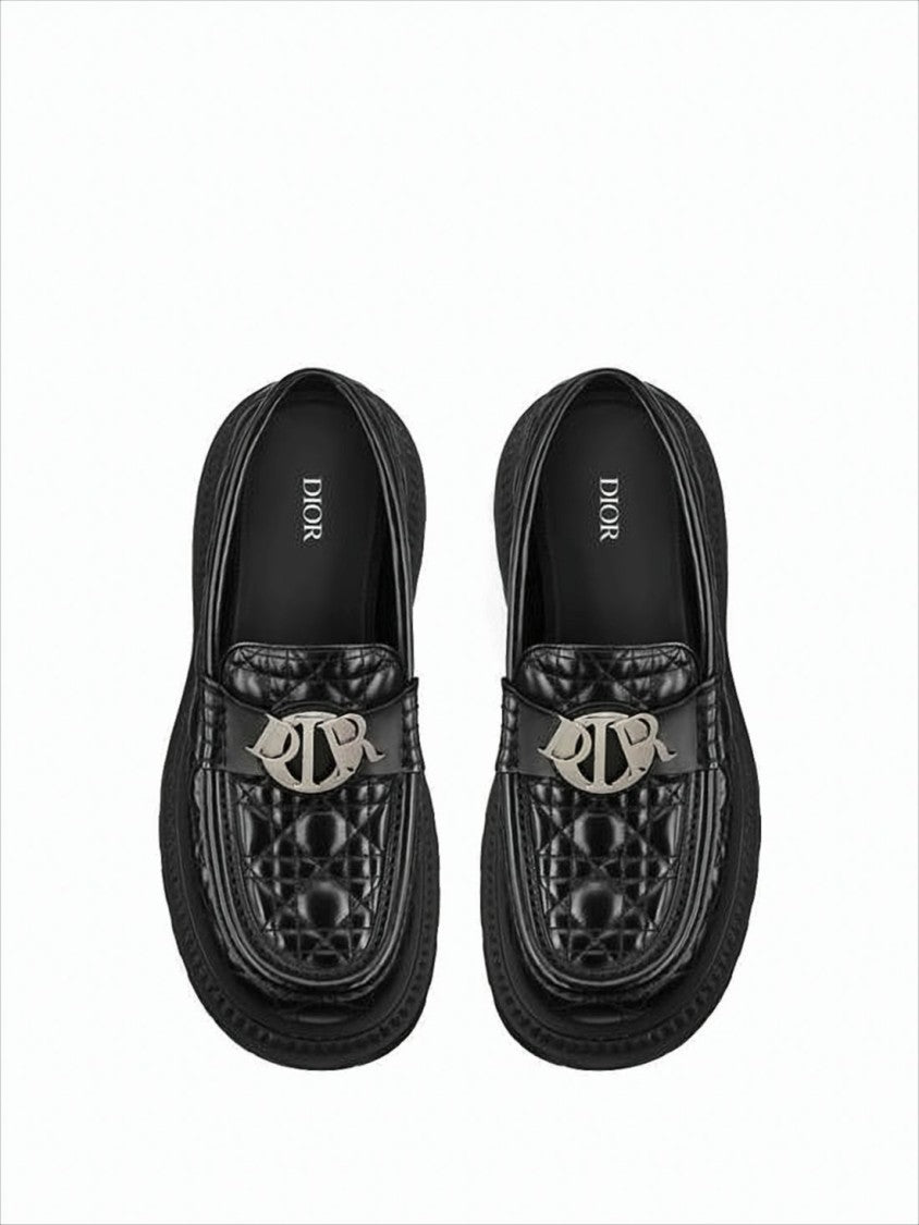 Christian Dior Quilted Black Buffalo Leather Loafers