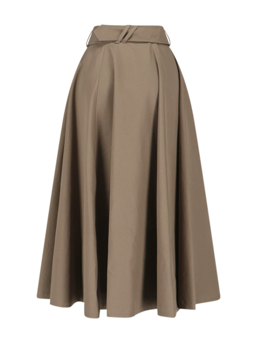 Burberry Brenda Beige High-Waisted Belted Cotton Midi Skirt