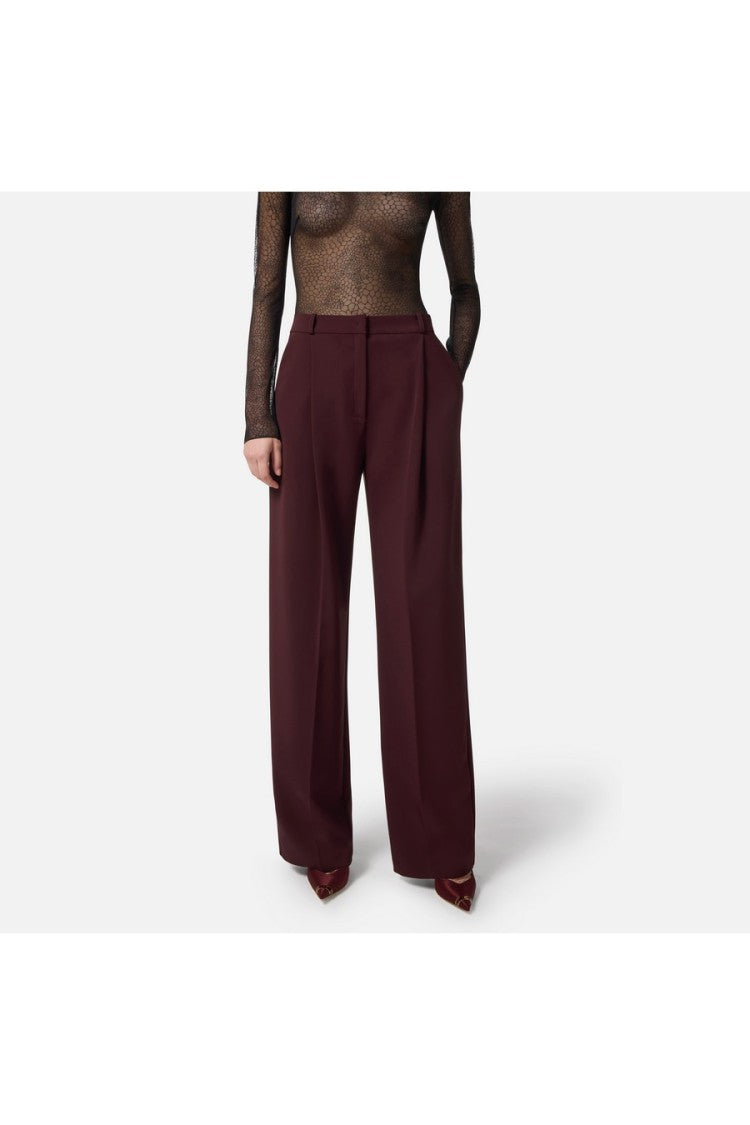 Elisabetta Franchi Burgundy High-Waist Pleated Polyester-Blend Formal Pants