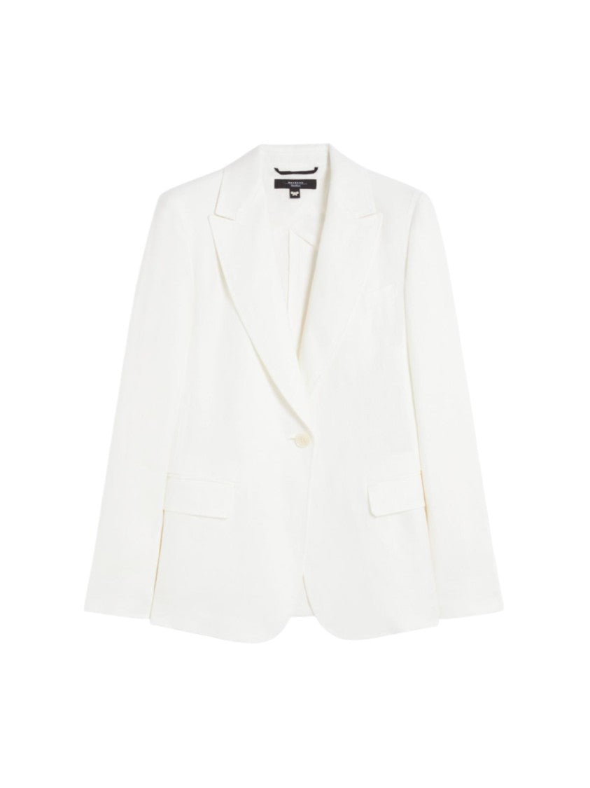 Max Mara Washed Linen Single-Breasted Blazer With Notch Lapel