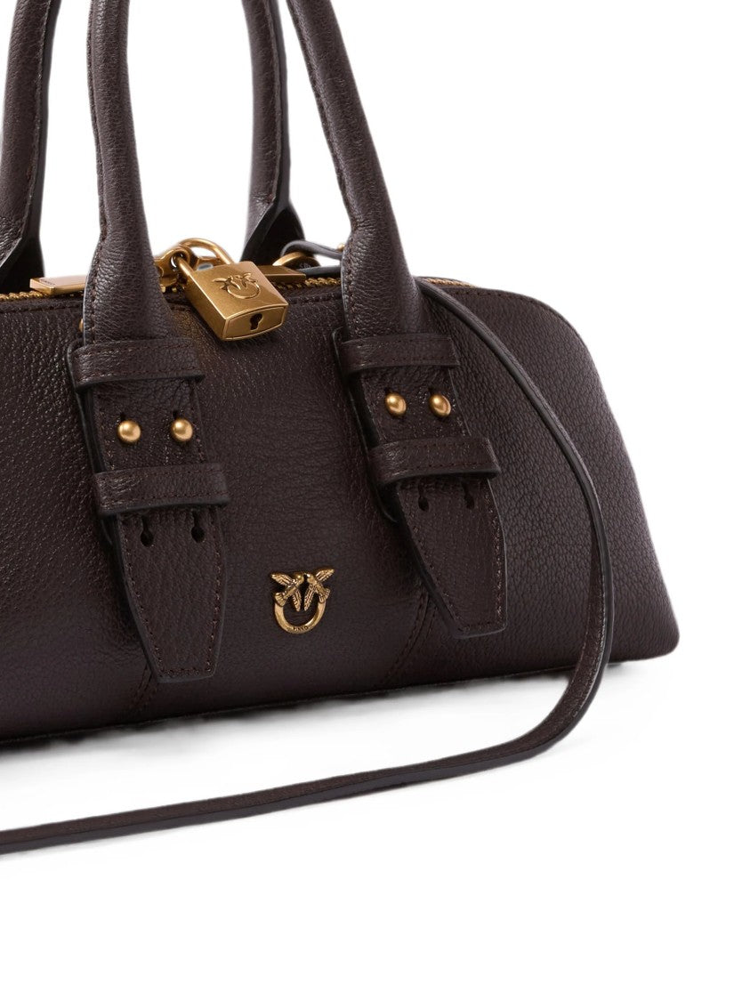 Pinko Horizontally Elongated Textured Leather Bowling Bag