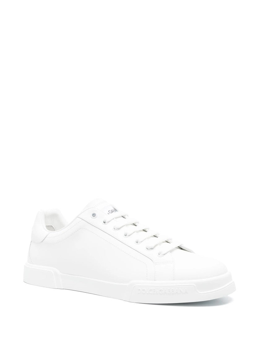 Dolce & Gabbana Minimalist White Nappa Leather Flat Sneakers