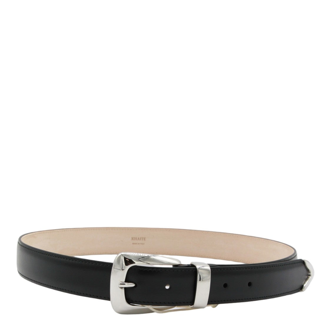 Khaite Smooth Black Silver Buckle Belt