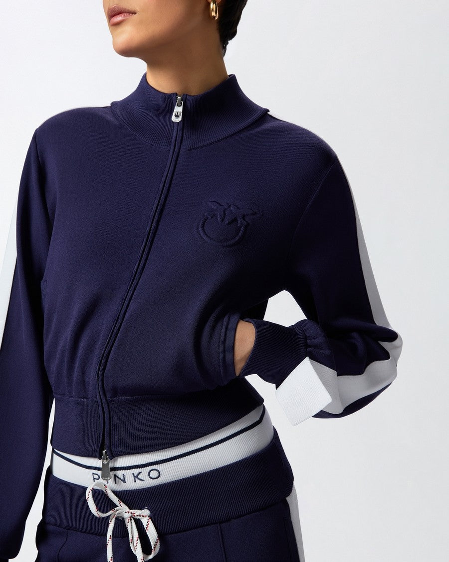 Pinko Cropped Blue Sweater With High Collar