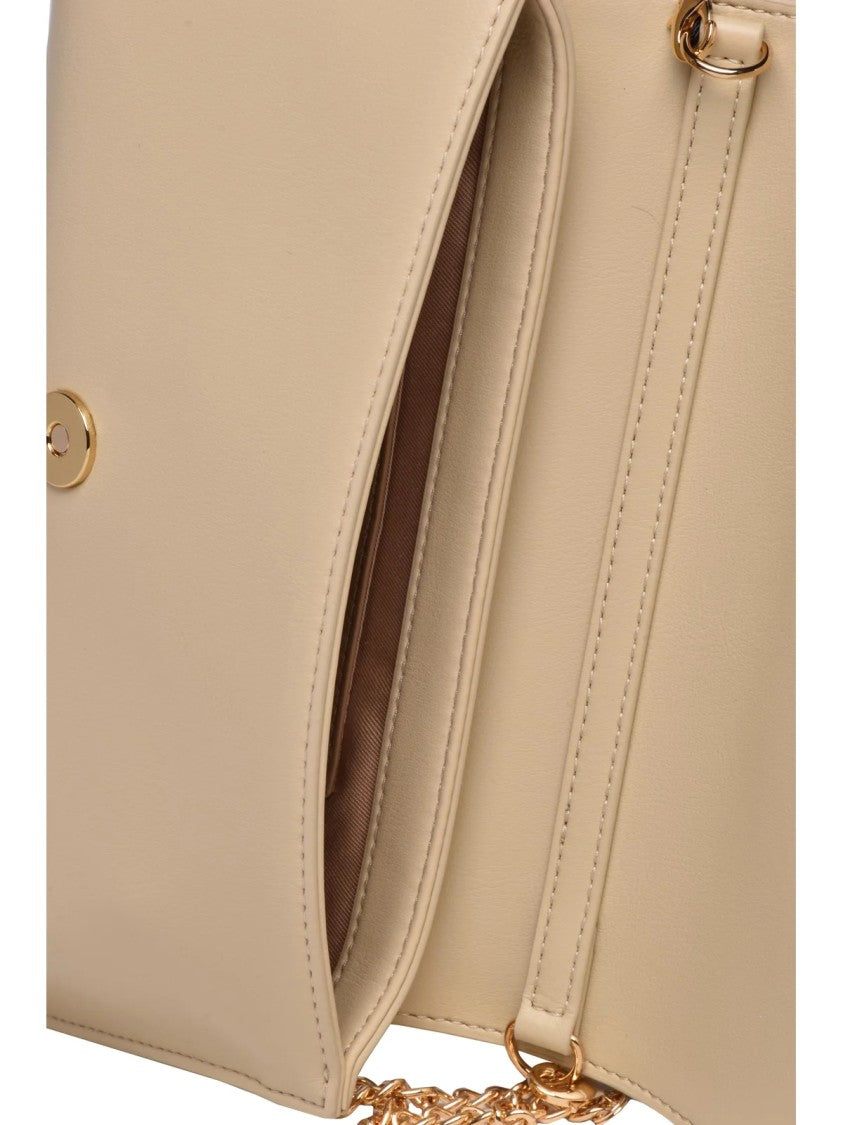 Love Moschino Beige Polyurethane Script Shoulder Bag