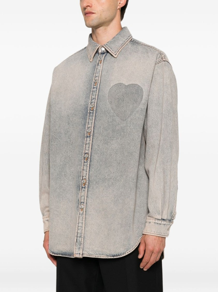 Moschino Washed Grey Silk And Nylon Casual Shirt