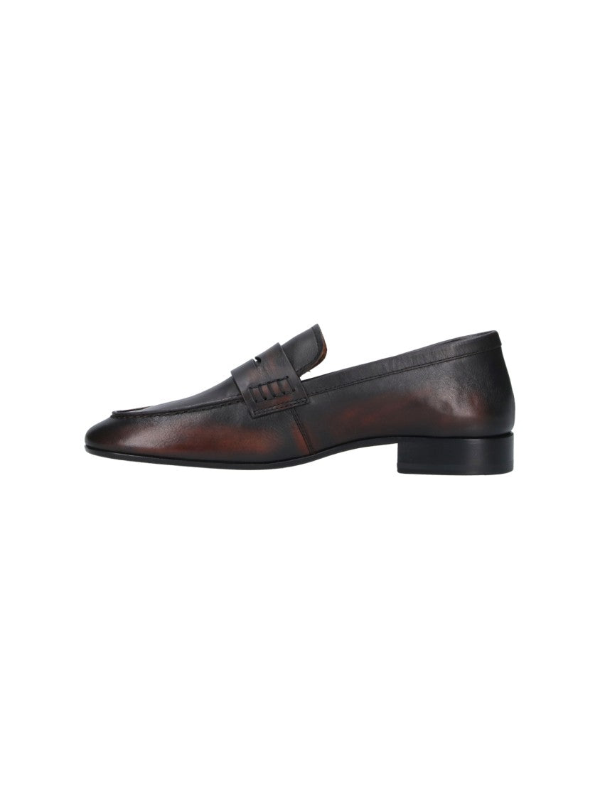 Dries Van Noten Brown Worn-Effect Squared Toe Leather Moccasins