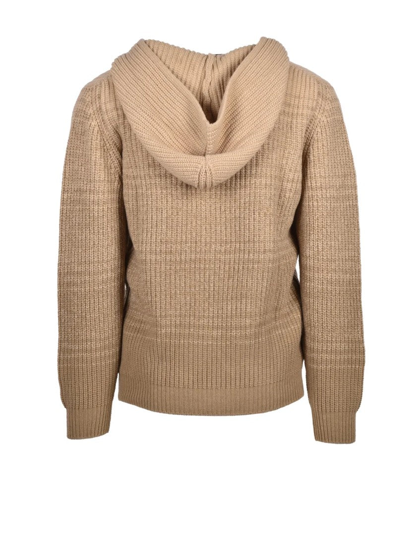 Cashmere Company P. Textured Ribbed Hooded Sweater In Natural Tone
