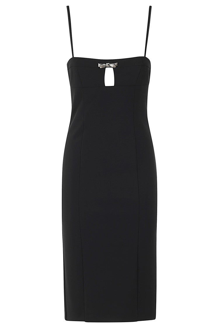 Blumarine Knee-Length Black Bow Dress With Bijou Brooch Detail