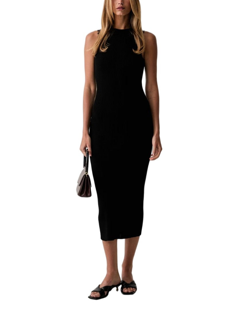 Twin-Set Lace Trim Textured Form-Fitting Midi Dress