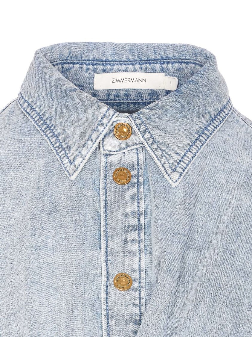 Zimmermann Cropped Clear Blue Top With Balloon Sleeves