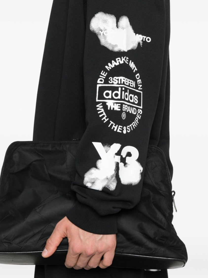 Y-3 Cloud Print Black Cotton Sweatshirt With Crew Neck Design