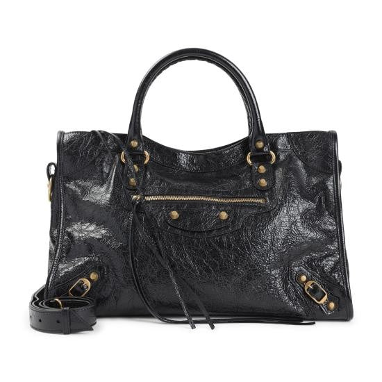 Balenciaga Textured Black Leather Medium Shoulder Bag