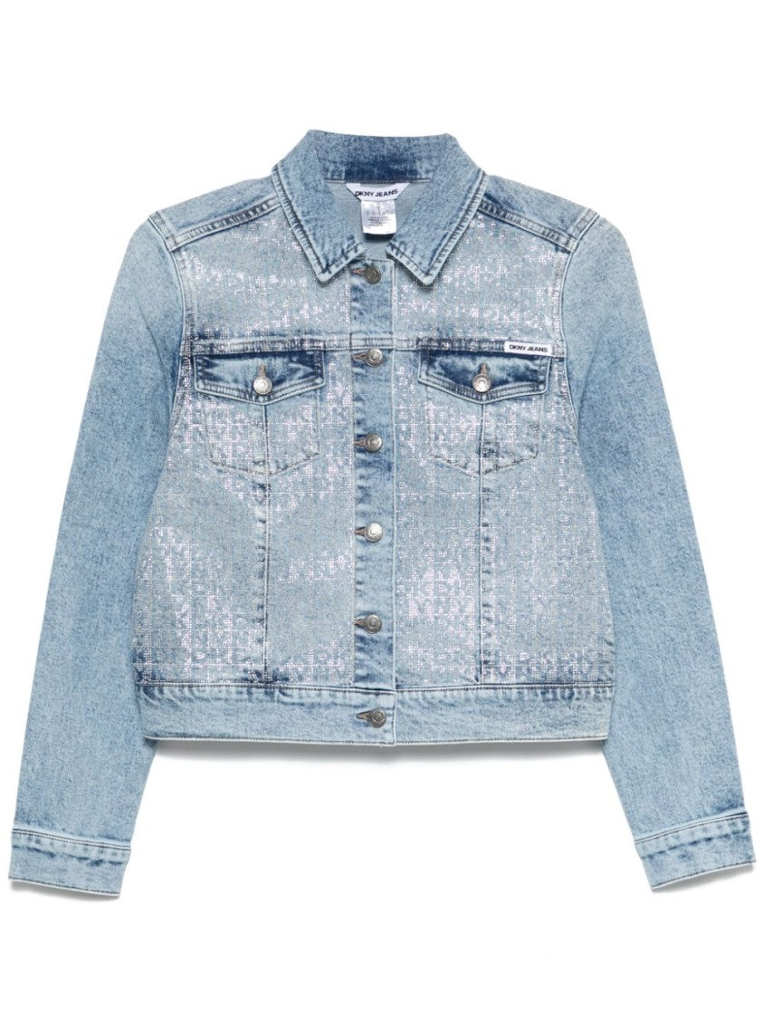 Dkny Blue Cropped Cotton Denim Jacket
