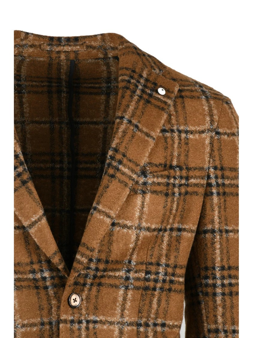 L.B.M. 1911 Round Cut Jacket With Button Closure And Plaid Design