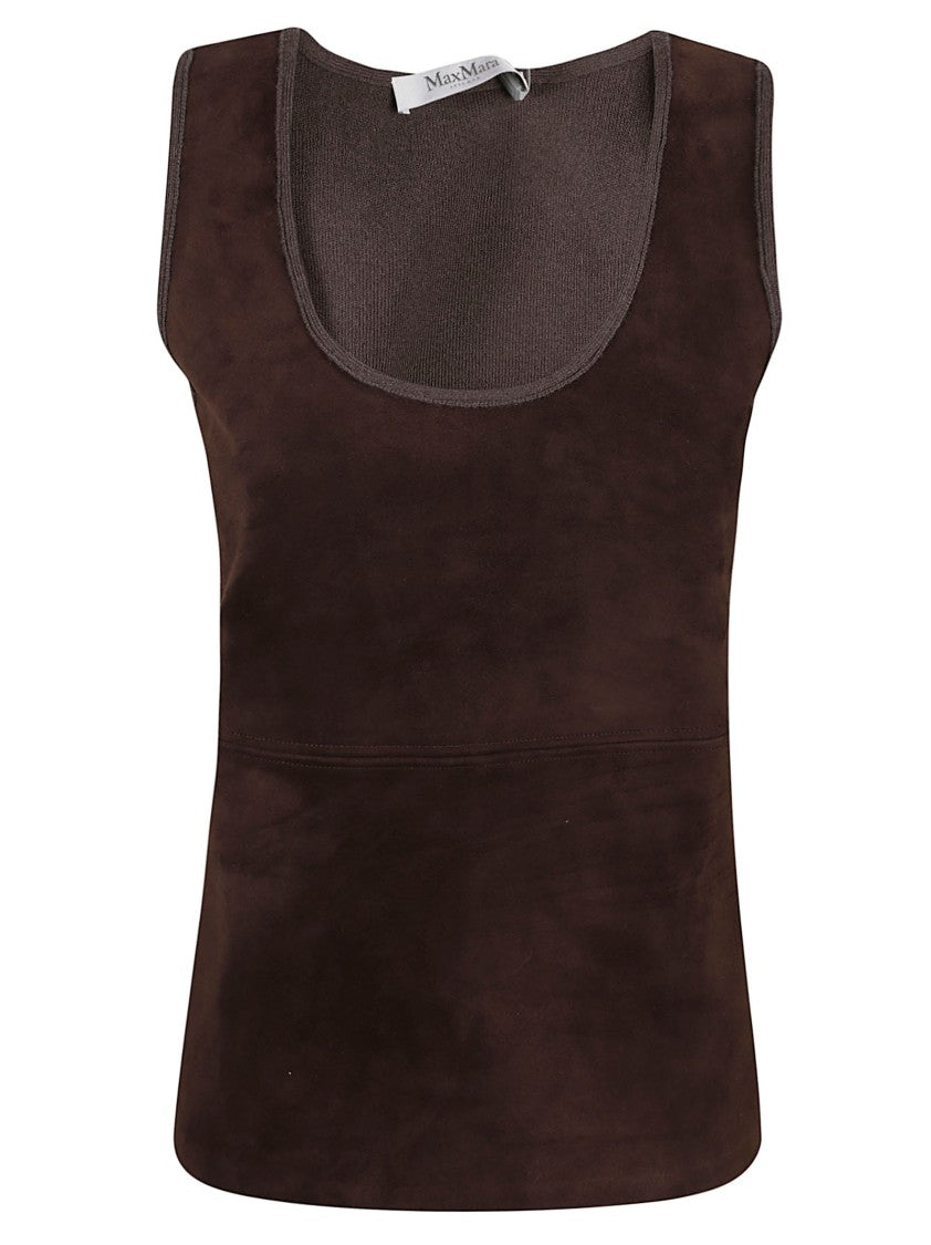 Max Mara Sleeveless Top With Suede Front And Ribbed Texture