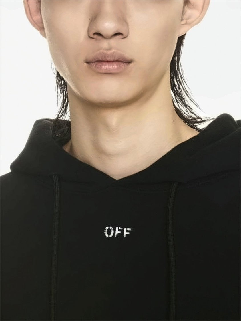 Off-White Relaxed Fit Black Cotton Hoodie With Drawstring Hood