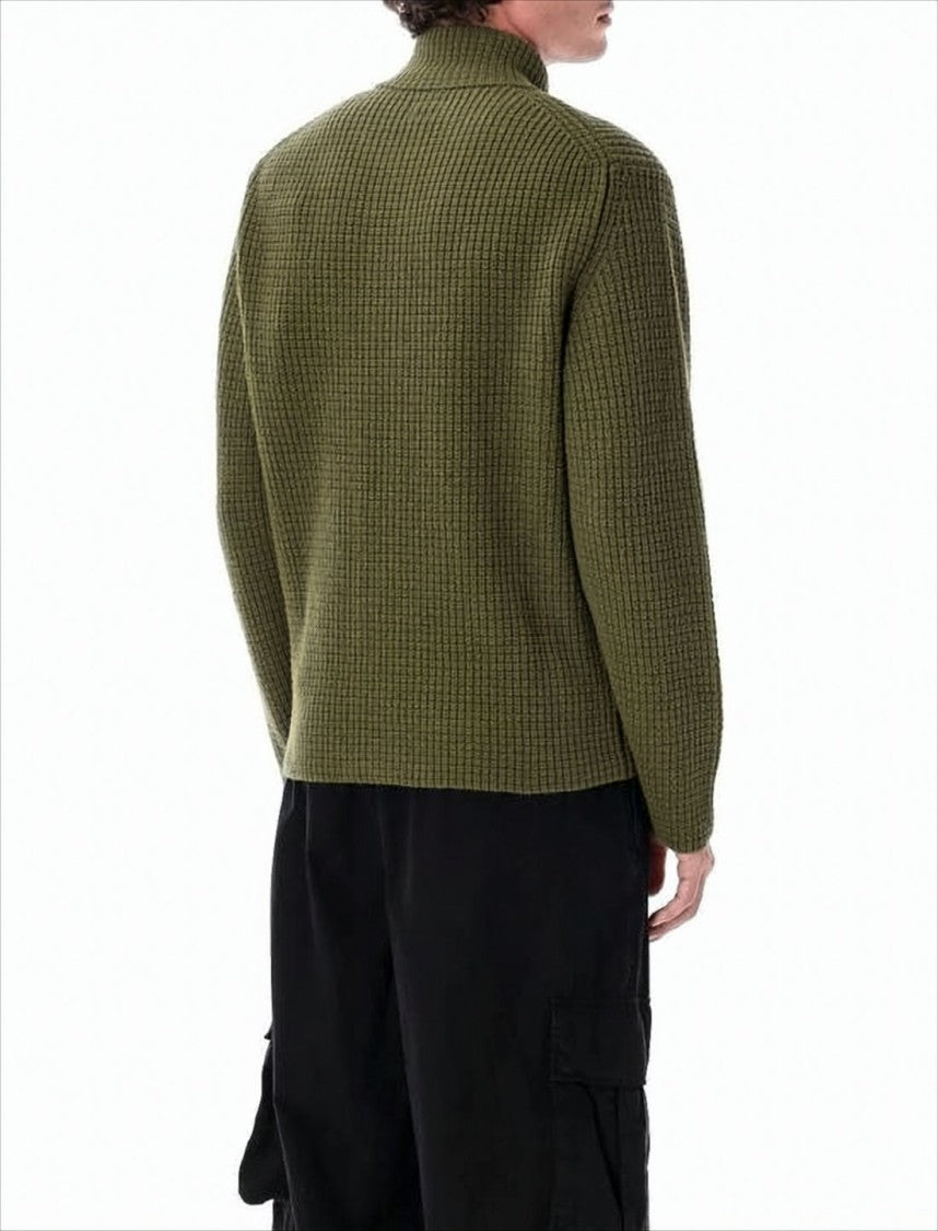 C.P. Company Textured Green Zip-Up Knitwear With High Collar