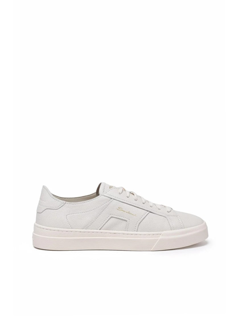 Santoni White Leather Hammered Sneakers
