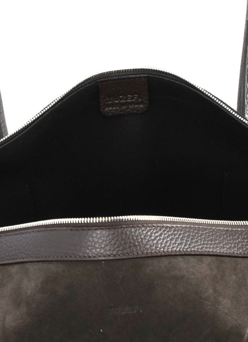 Yuzefi Brown Suede Shoulder Bag With Double Handle Design