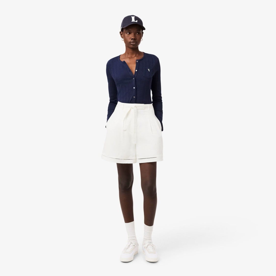 Lacoste Tailored White High-Waist Shorts