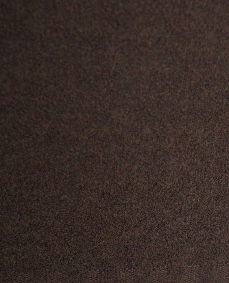 Gender Fitted Brown Wool Turtleneck Sweater With Ribbed Details