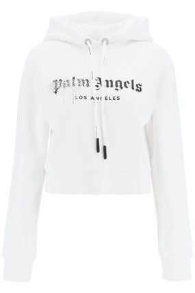 Palm Angels Cropped Hoodie With Bold Black Logo