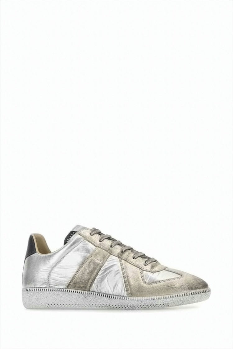 Maison Margiela Low-Top Silver Sneakers With Distressed Panels