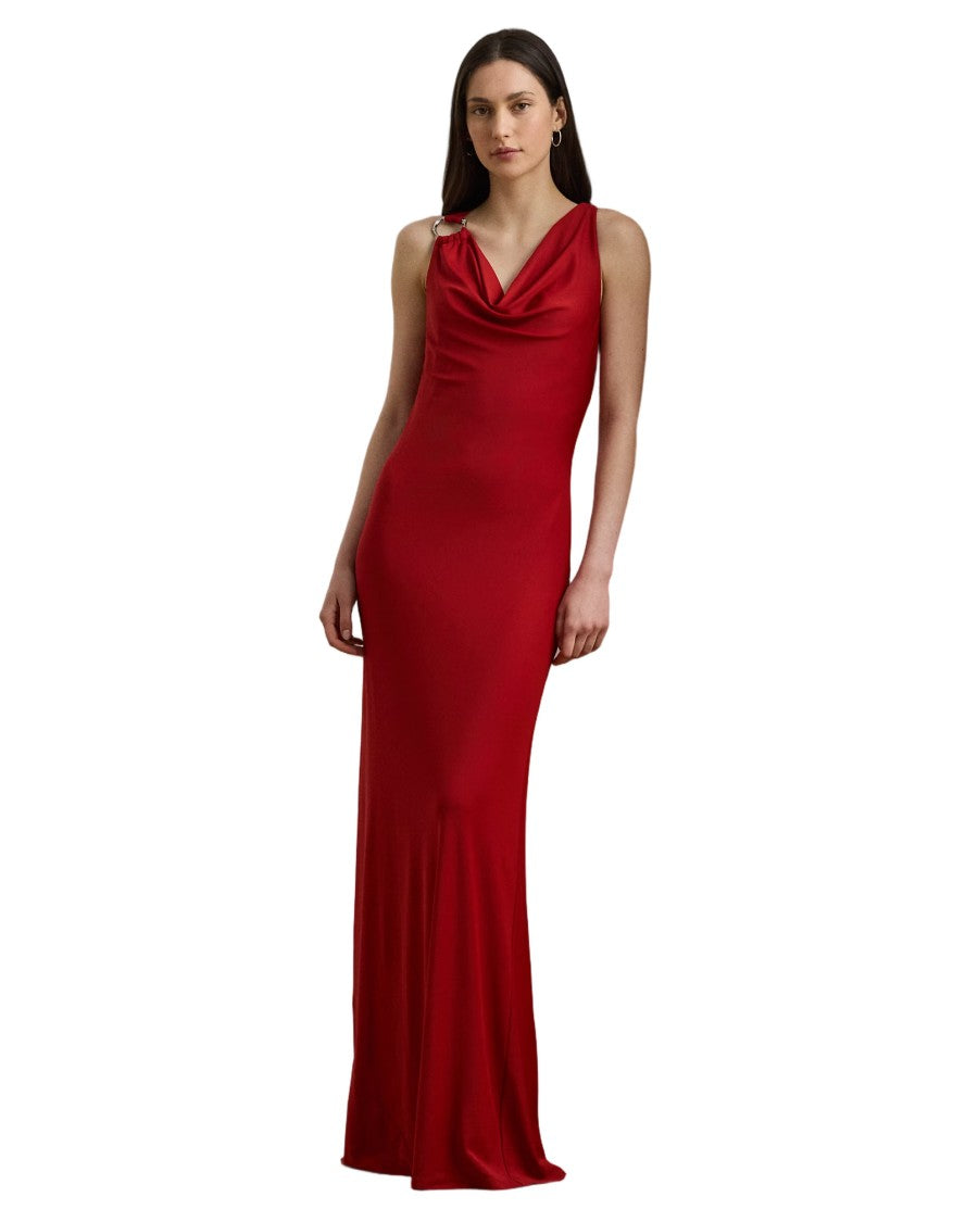 Lauren Ralph Lauren Floor-Length Red Cowl Neck Gown