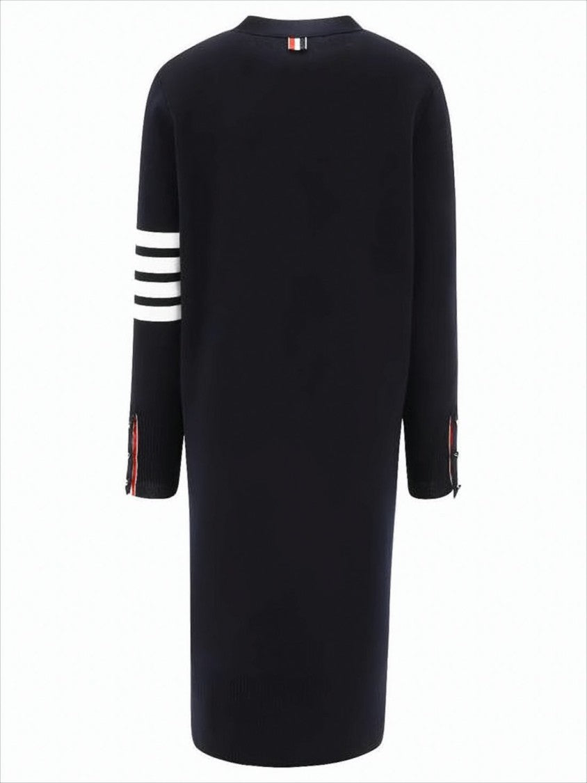 Thom Browne Merino Wool Long Cardigan With Deep V-Neckline And Gold-Tone Buttons