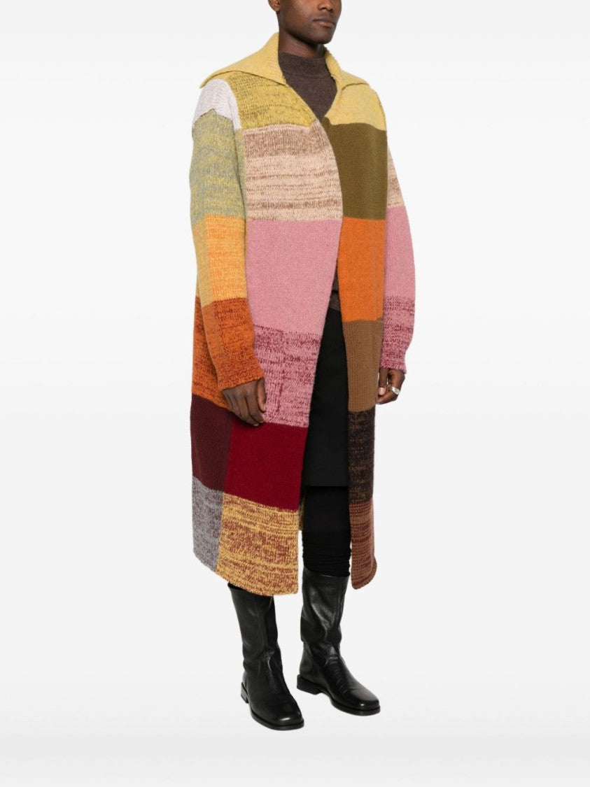 Dries Van Noten Multicolour Orange Patchwork Wool Blend Coat