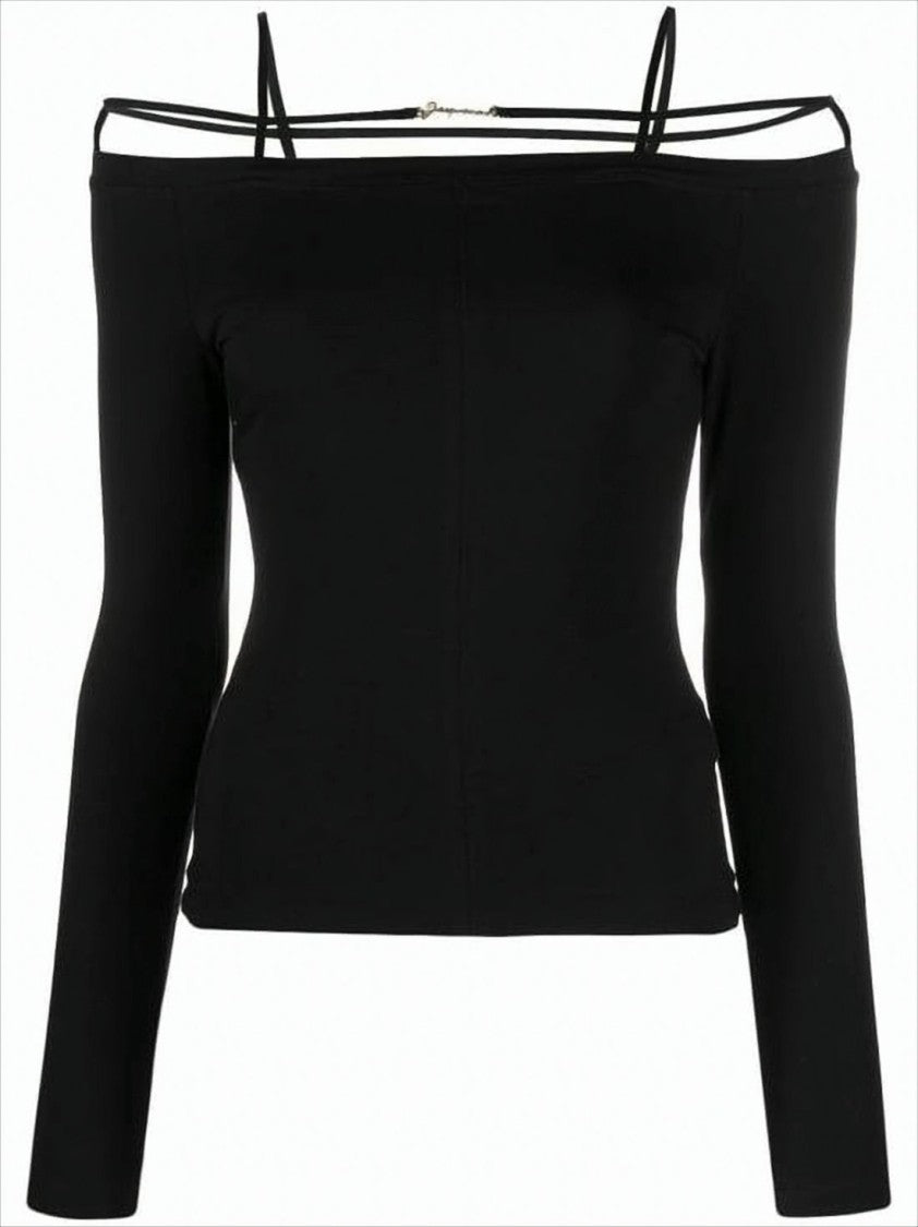 Jacquemus Fitted Off-The-Shoulder Long Sleeve Top With Strap Details