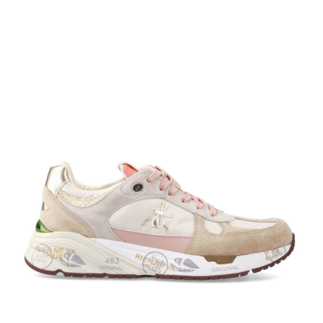 Premiata Beige Suede And Fabric With Pink Leather Details Mased Sneakers