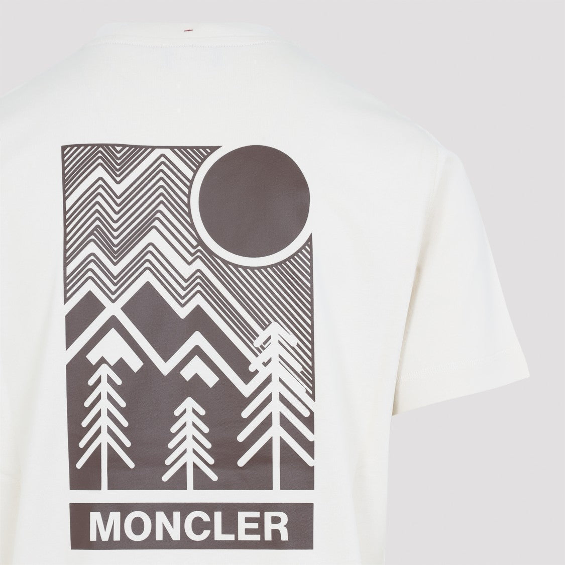 Moncler Grenoble Natural White Cotton T-Shirt With Mountain Graphic Detail