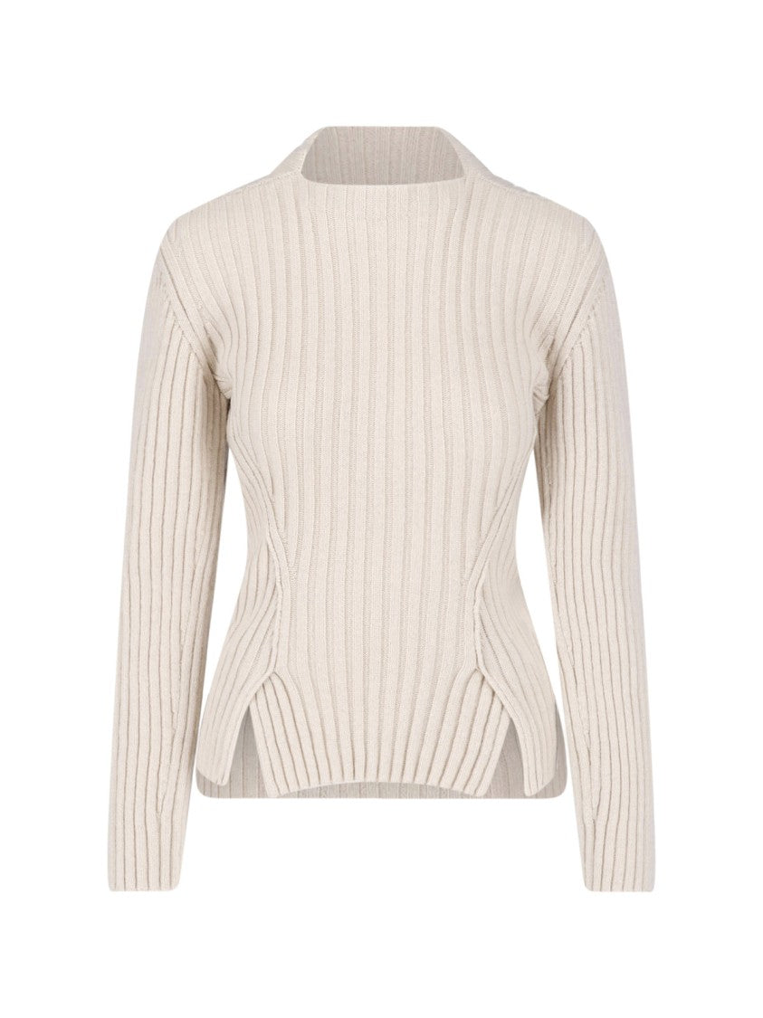 Victoria Beckham Ribbed Cashmere-Merino Knit Sweater With Square Neckline