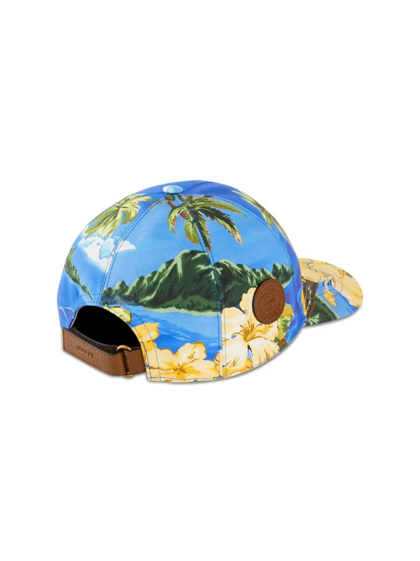 Gucci Hawaiian Print Logo Patch Baseball Cap