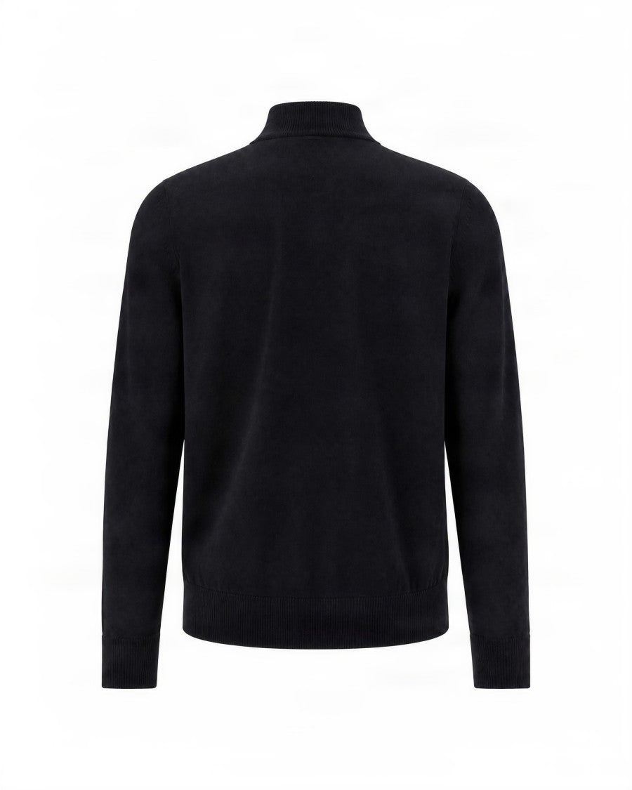 Boss Black Stand Collar Zip-Up Virgin Wool Sweater