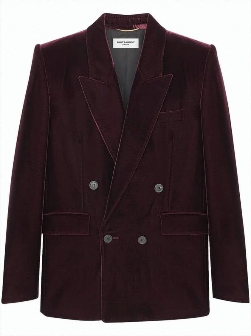 Saint Laurent Double-Breasted Velvet Suit Jacket With Structured Lapels